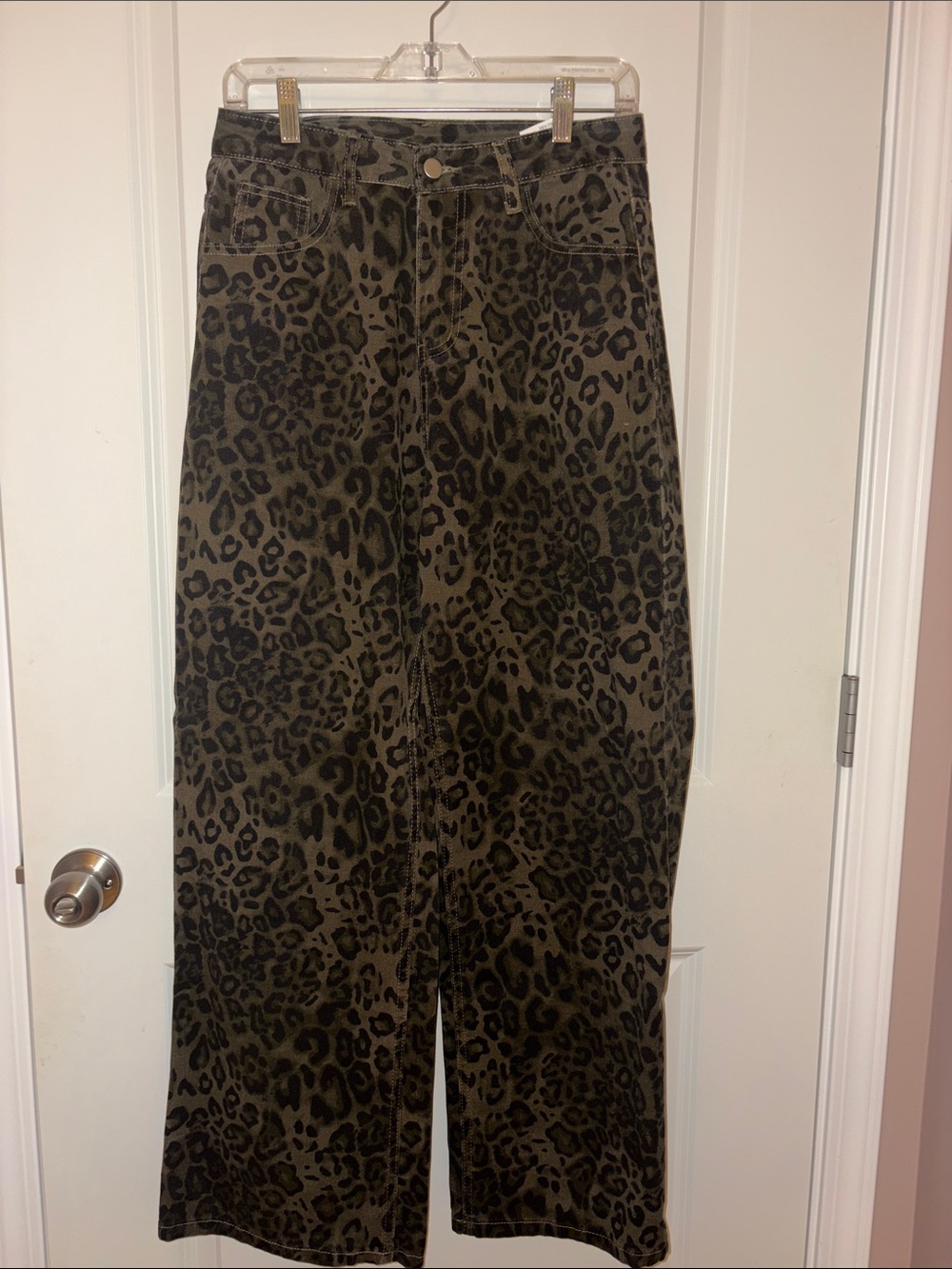 Amazon Olive Green and Black Leopard Wide Leg Pants - Picture 1 of 4